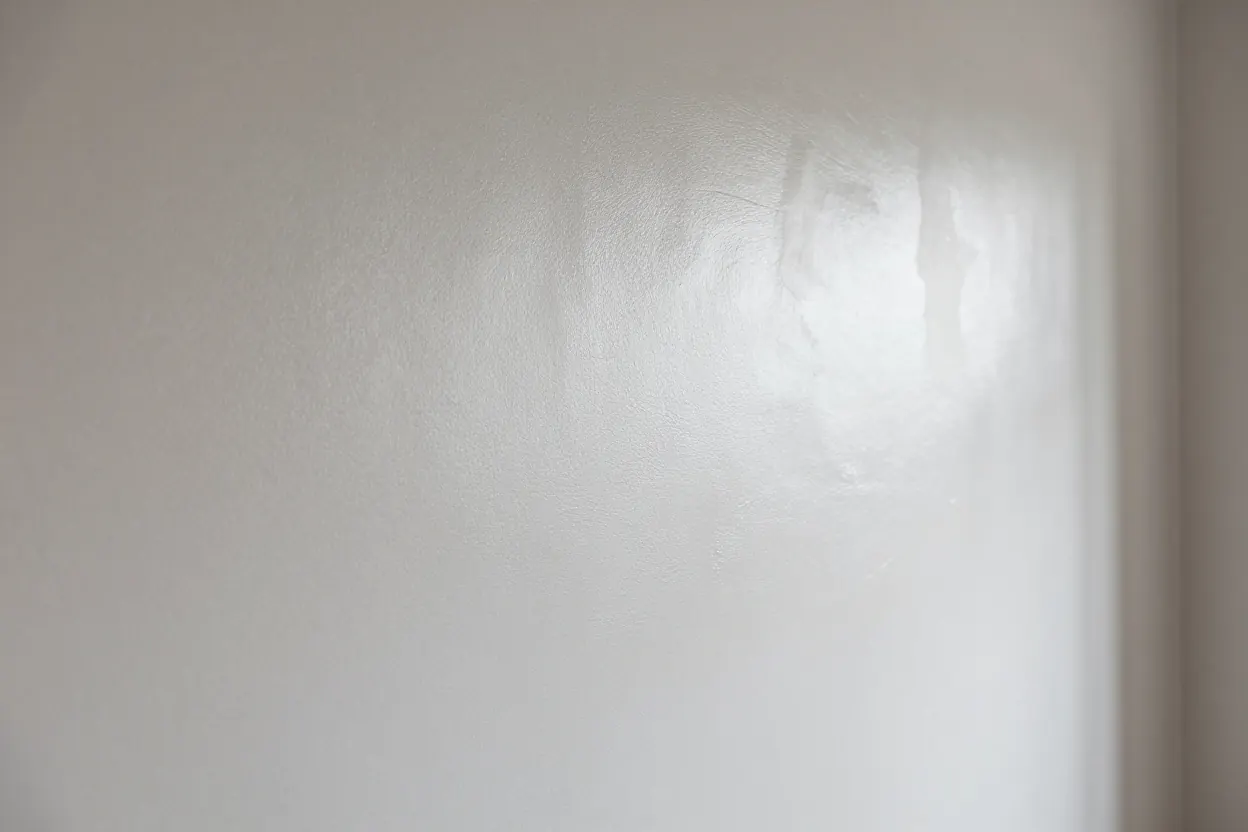 Raking light showing wall patches on a glossy finish