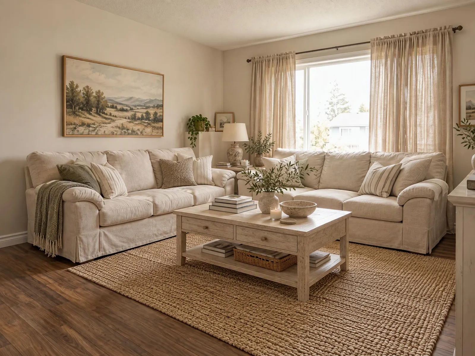 Coastal living room before and after: a dark brown room made bright