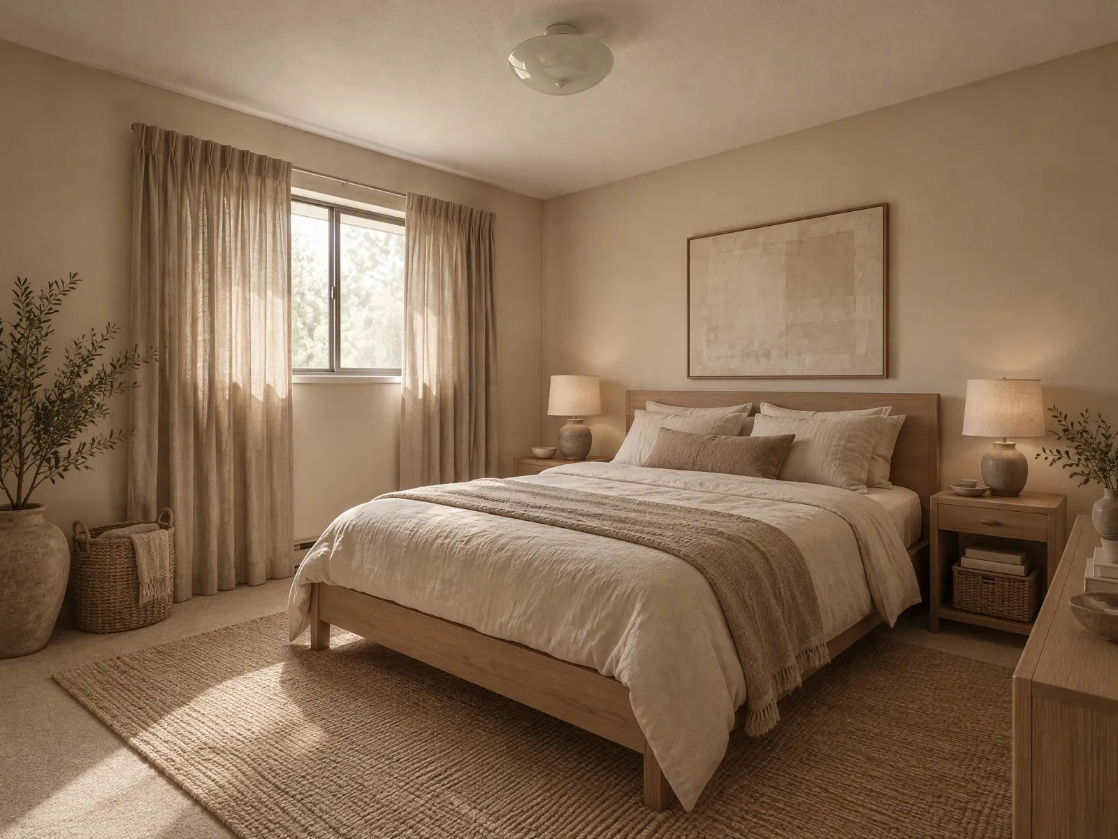 Japandi bedroom before and after: a dark, cluttered room made calm