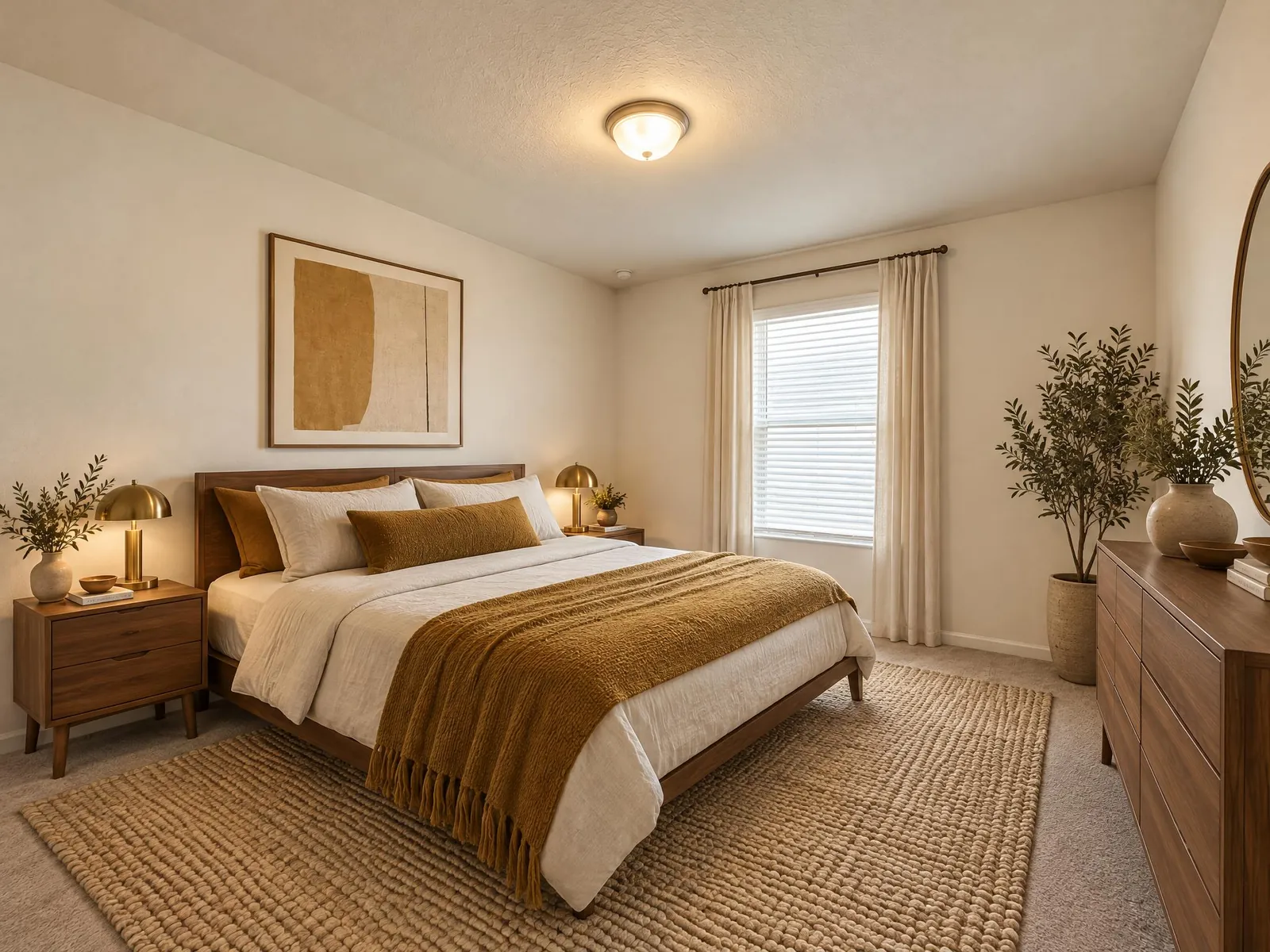 Mid-century modern bedroom before and after: a bare room made warm