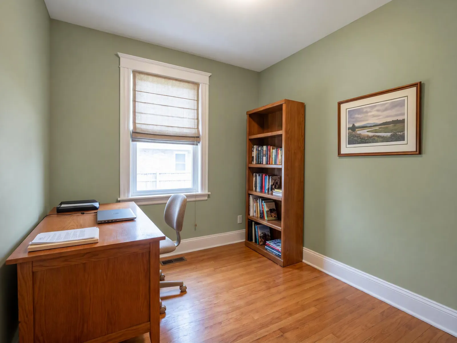 Sage green home office before and after: only the walls changed