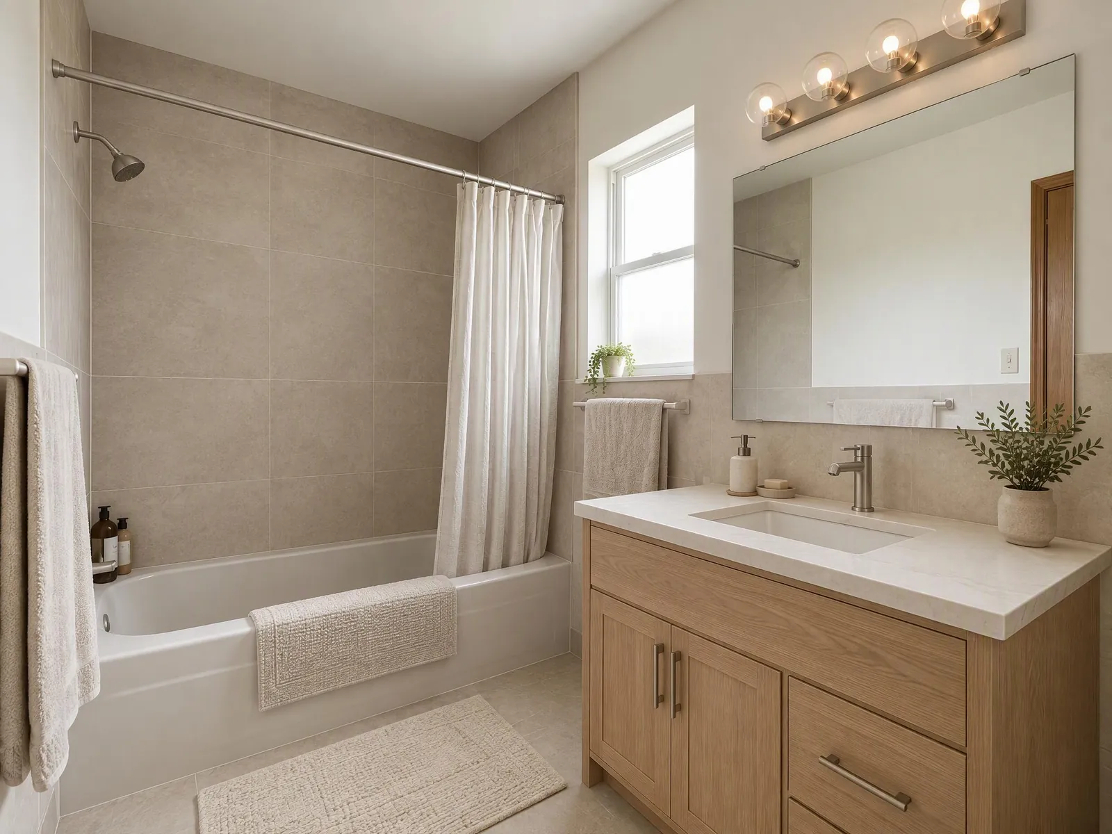 Small bathroom before and after: a dated tub-shower refreshed